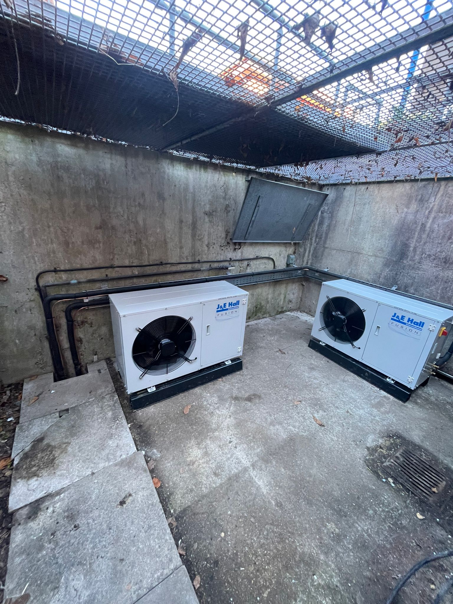 Twin J&E Hall refrigeration condensing units installed by JFCS Refrigeration
